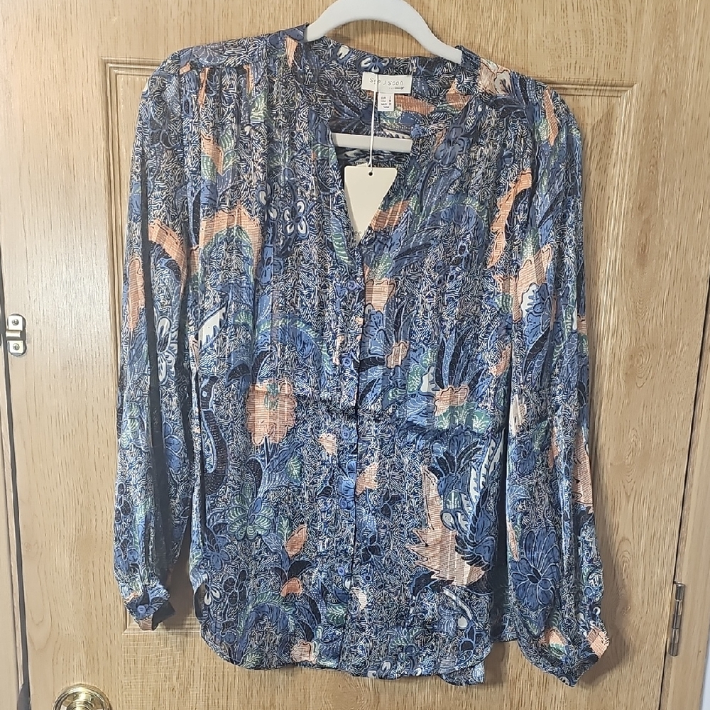 Stylish Blue and Orange Floral Blouse
